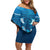 Blue Polynesia Off Shoulder Short Dress Tribal Pattern Tropical Frangipani