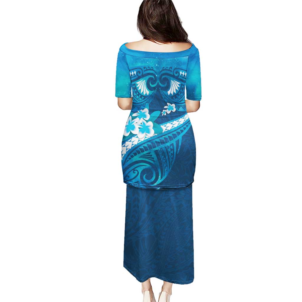Blue Polynesia Puletasi Tribal Pattern Tropical Frangipani LT14 - Polynesian Pride