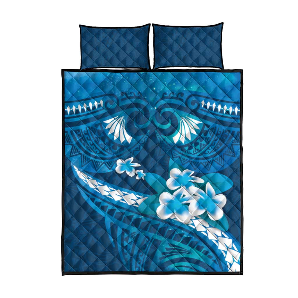 Blue Polynesia Quilt Bed Set Tribal Pattern Tropical Frangipani LT14 - Polynesian Pride