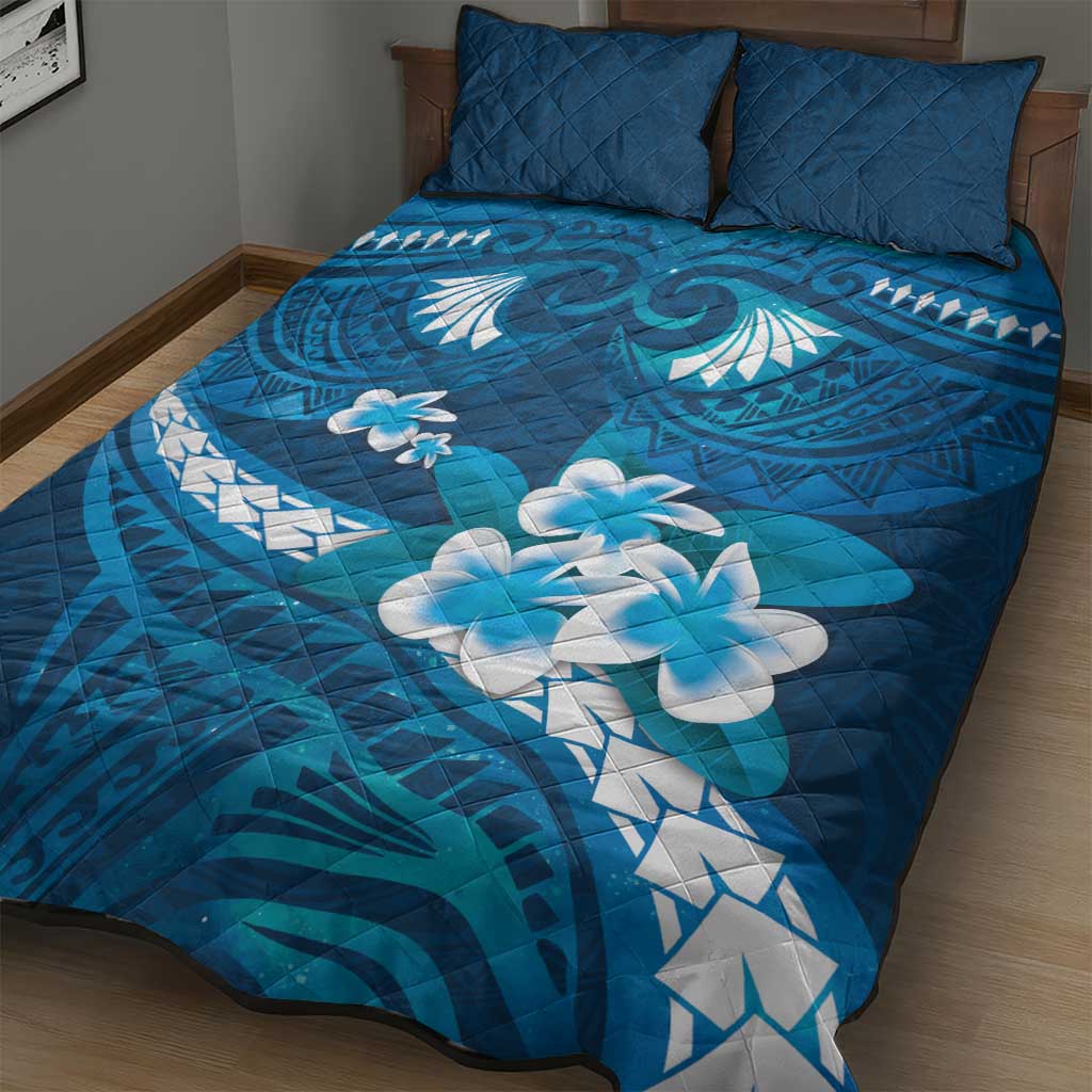 Blue Polynesia Quilt Bed Set Tribal Pattern Tropical Frangipani LT14 - Polynesian Pride
