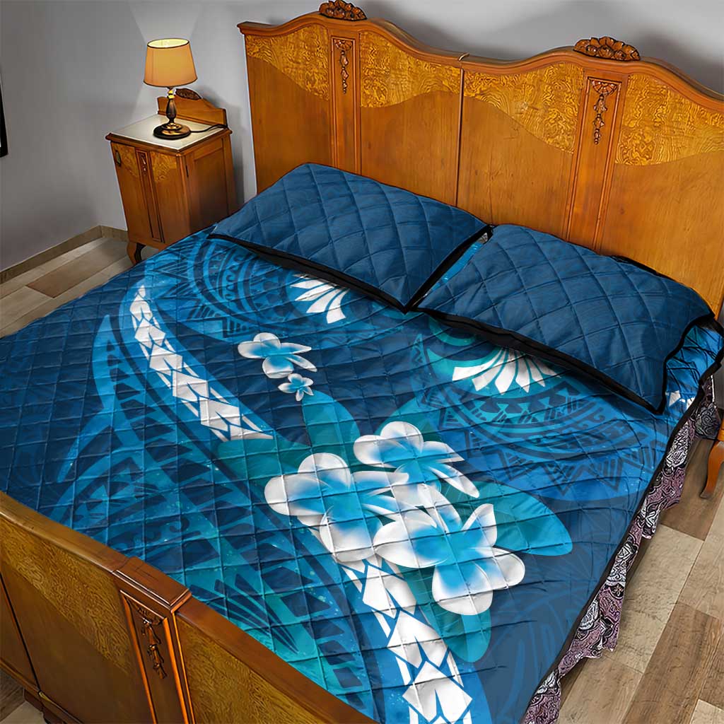 Blue Polynesia Quilt Bed Set Tribal Pattern Tropical Frangipani LT14 - Polynesian Pride
