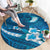 Blue Polynesia Round Carpet Tribal Pattern Tropical Frangipani