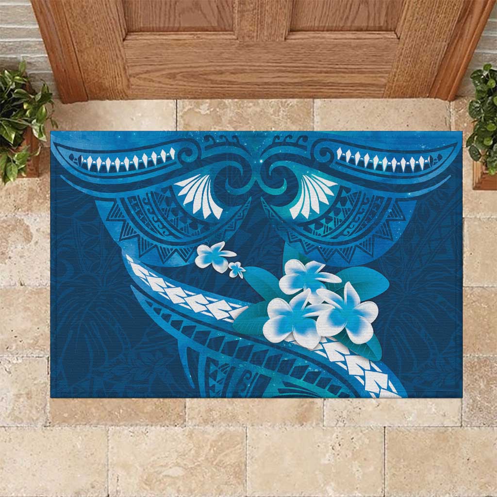 Blue Polynesia Rubber Doormat Tribal Pattern Tropical Frangipani LT14 Blue - Polynesian Pride