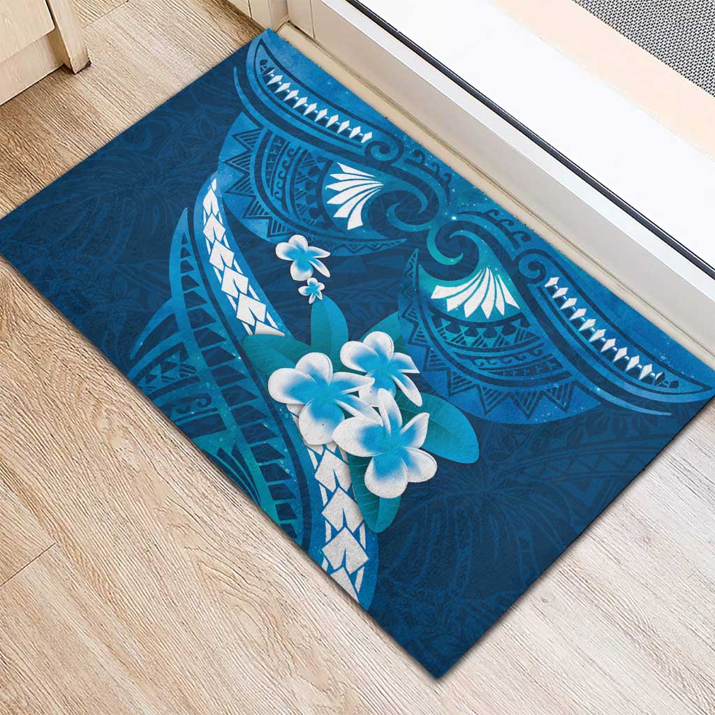 Blue Polynesia Rubber Doormat Tribal Pattern Tropical Frangipani LT14 - Polynesian Pride