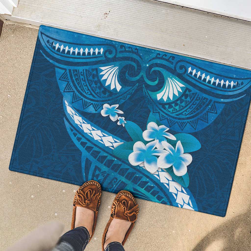 Blue Polynesia Rubber Doormat Tribal Pattern Tropical Frangipani LT14 - Polynesian Pride