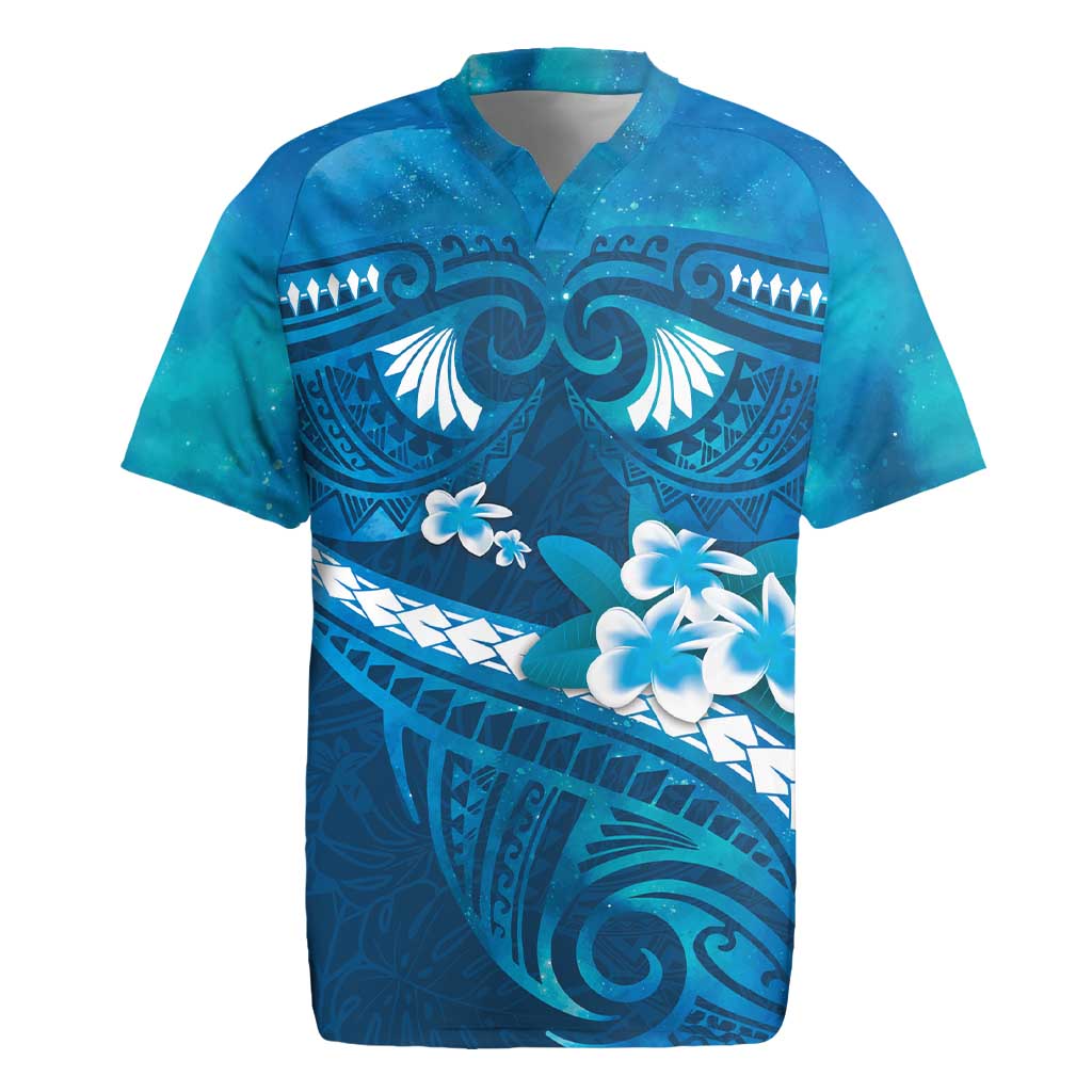 Blue Polynesia Rugby Jersey Tribal Pattern Tropical Frangipani LT14 Blue - Polynesian Pride