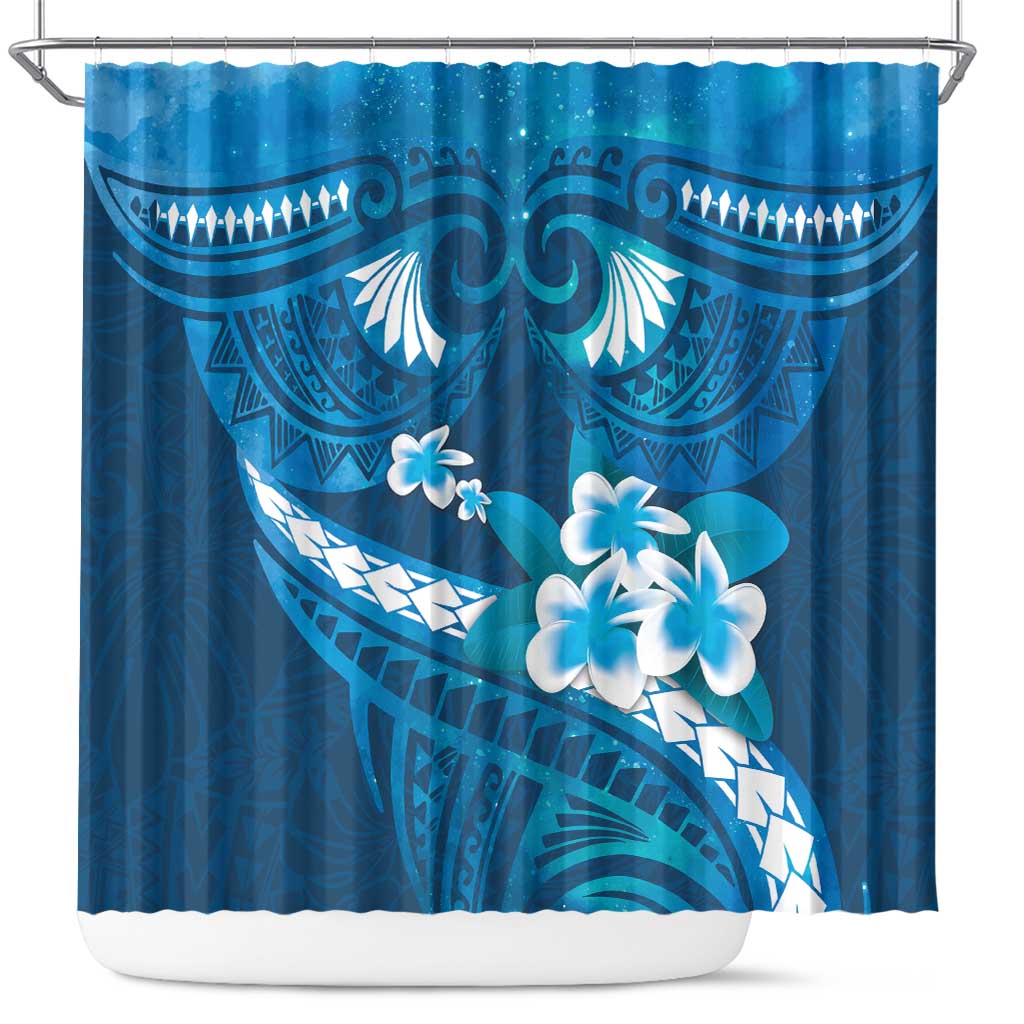 Blue Polynesia Shower Curtain Tribal Pattern Tropical Frangipani