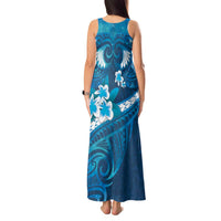 Blue Polynesia Tank Maxi Dress Tribal Pattern Tropical Frangipani LT14 - Polynesian Pride