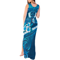Blue Polynesia Tank Maxi Dress Tribal Pattern Tropical Frangipani LT14 - Polynesian Pride