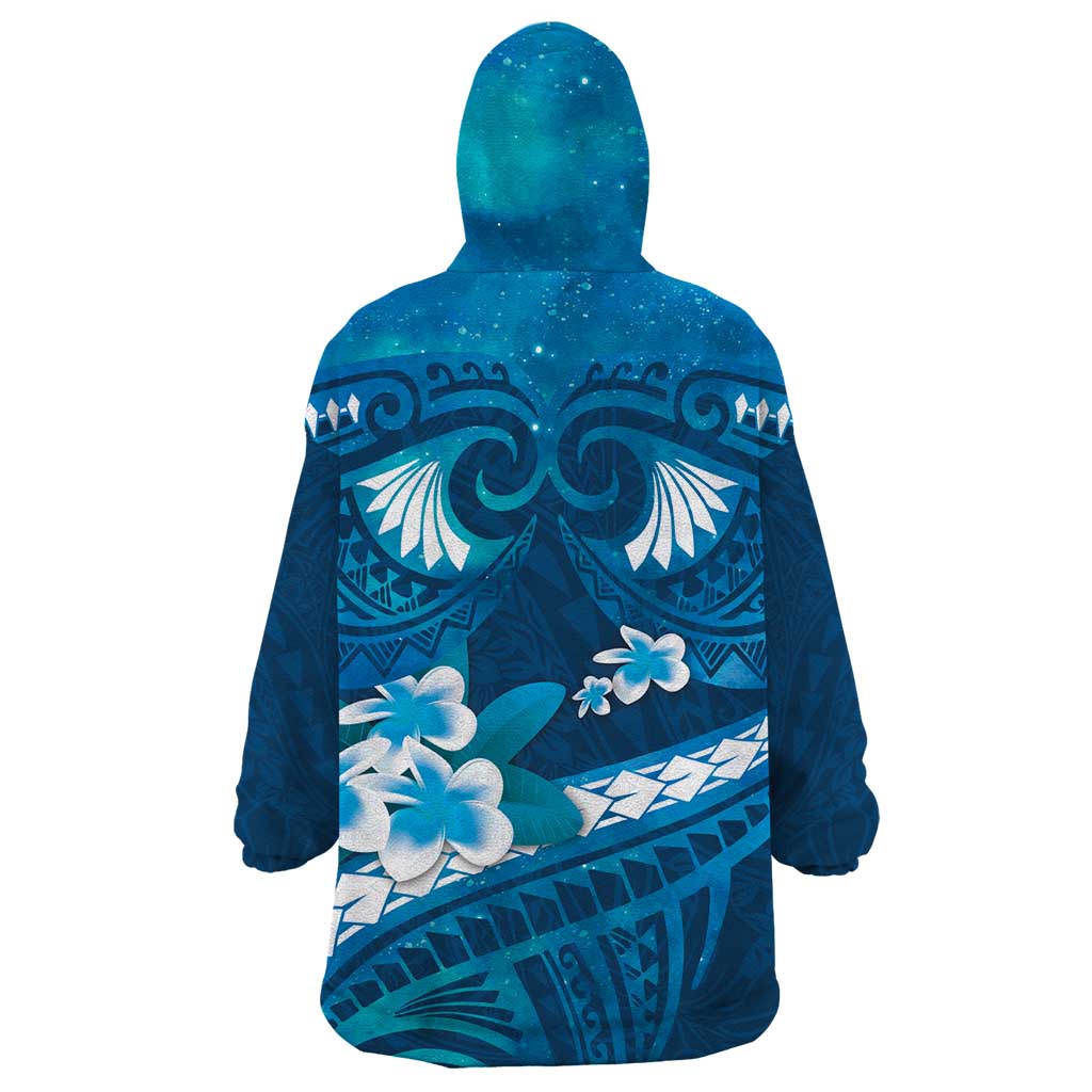 Blue Polynesia Wearable Blanket Hoodie Tribal Pattern Tropical Frangipani LT14 - Polynesian Pride