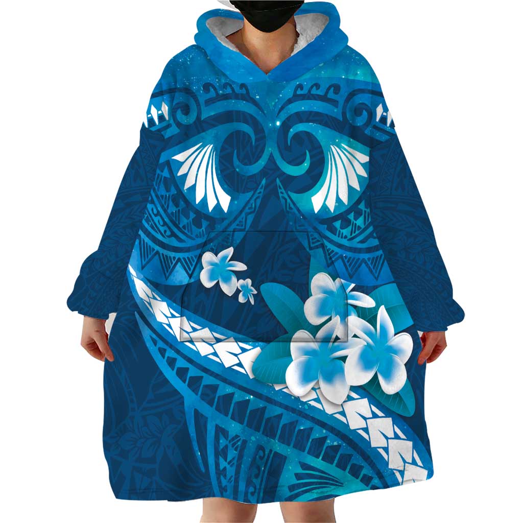 Blue Polynesia Wearable Blanket Hoodie Tribal Pattern Tropical Frangipani LT14 - Polynesian Pride