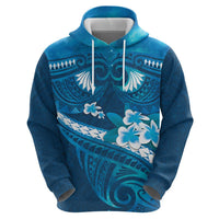 Blue Polynesia Zip Hoodie Tribal Pattern Tropical Frangipani