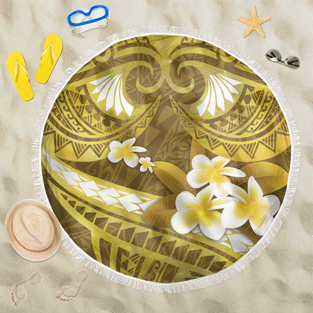 Gold Polynesia Beach Blanket Tribal Pattern Tropical Frangipani