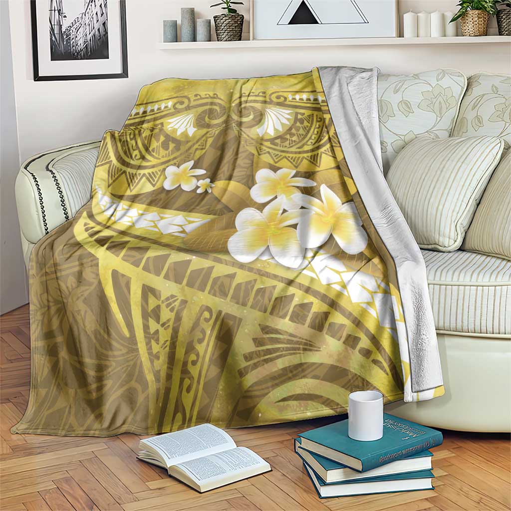 Gold Polynesia Blanket Tribal Pattern Tropical Frangipani