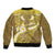 Gold Polynesia Bomber Jacket Tribal Pattern Tropical Frangipani