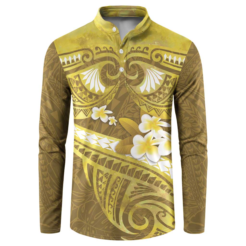 Gold Polynesia Button Sweatshirt Tribal Pattern Tropical Frangipani LT14 Gold - Polynesian Pride