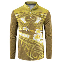 Gold Polynesia Button Sweatshirt Tribal Pattern Tropical Frangipani LT14 Gold - Polynesian Pride