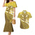 Gold Polynesia Couples Matching Mermaid Dress and Hawaiian Shirt Tribal Pattern Tropical Frangipani