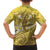 Gold Polynesia Family Matching Long Sleeve Bodycon Dress and Hawaiian Shirt Tribal Pattern Tropical Frangipani