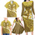 Gold Polynesia Family Matching Long Sleeve Bodycon Dress and Hawaiian Shirt Tribal Pattern Tropical Frangipani