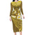 Gold Polynesia Family Matching Long Sleeve Bodycon Dress and Hawaiian Shirt Tribal Pattern Tropical Frangipani