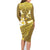 Gold Polynesia Family Matching Long Sleeve Bodycon Dress and Hawaiian Shirt Tribal Pattern Tropical Frangipani