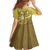 Gold Polynesia Family Matching Off The Shoulder Long Sleeve Dress and Hawaiian Shirt Tribal Pattern Tropical Frangipani