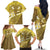 Gold Polynesia Family Matching Off The Shoulder Long Sleeve Dress and Hawaiian Shirt Tribal Pattern Tropical Frangipani