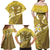 Gold Polynesia Family Matching Off Shoulder Maxi Dress and Hawaiian Shirt Tribal Pattern Tropical Frangipani LT14 - Polynesian Pride