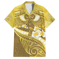 Gold Polynesia Family Matching Off Shoulder Maxi Dress and Hawaiian Shirt Tribal Pattern Tropical Frangipani LT14 Dad's Shirt - Short Sleeve Gold - Polynesian Pride