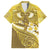 Gold Polynesia Family Matching Off Shoulder Maxi Dress and Hawaiian Shirt Tribal Pattern Tropical Frangipani