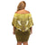 Gold Polynesia Family Matching Off Shoulder Short Dress and Hawaiian Shirt Tribal Pattern Tropical Frangipani