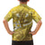 Gold Polynesia Family Matching Puletasi and Hawaiian Shirt Tribal Pattern Tropical Frangipani