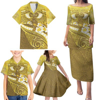Gold Polynesia Family Matching Puletasi and Hawaiian Shirt Tribal Pattern Tropical Frangipani LT14 - Polynesian Pride