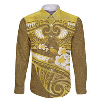 Gold Polynesia Family Matching Puletasi and Hawaiian Shirt Tribal Pattern Tropical Frangipani LT14 Dad's Shirt - Long Sleeve Gold - Polynesian Pride