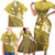 Gold Polynesia Family Matching Short Sleeve Bodycon Dress and Hawaiian Shirt Tribal Pattern Tropical Frangipani