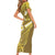 Gold Polynesia Family Matching Short Sleeve Bodycon Dress and Hawaiian Shirt Tribal Pattern Tropical Frangipani