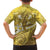 Gold Polynesia Family Matching Summer Maxi Dress and Hawaiian Shirt Tribal Pattern Tropical Frangipani