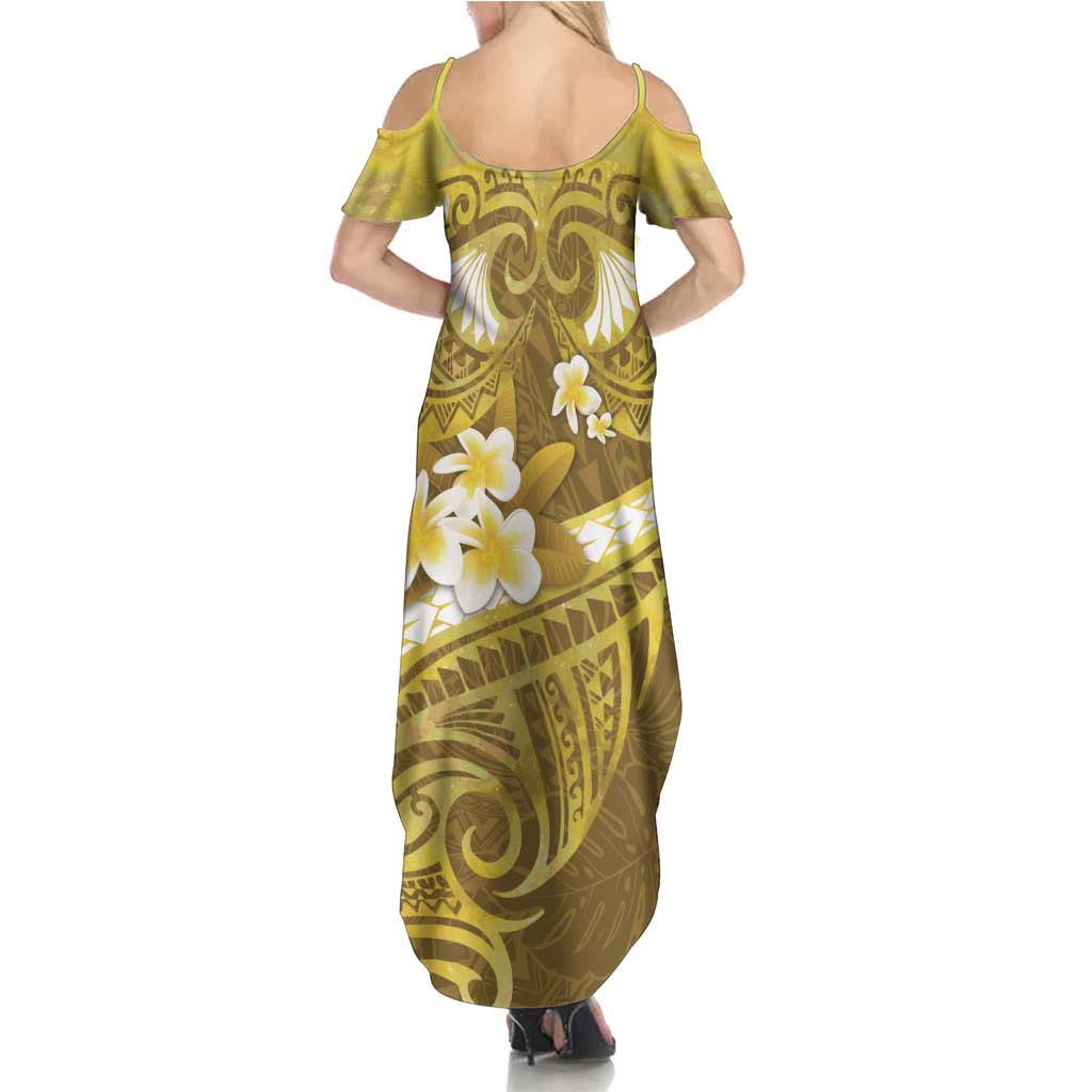 Gold Polynesia Family Matching Summer Maxi Dress and Hawaiian Shirt Tribal Pattern Tropical Frangipani LT14 - Polynesian Pride