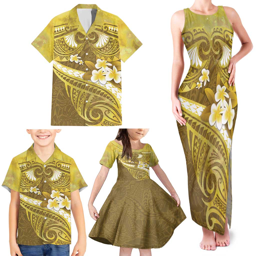 Gold Polynesia Family Matching Tank Maxi Dress and Hawaiian Shirt Tribal Pattern Tropical Frangipani LT14 - Polynesian Pride