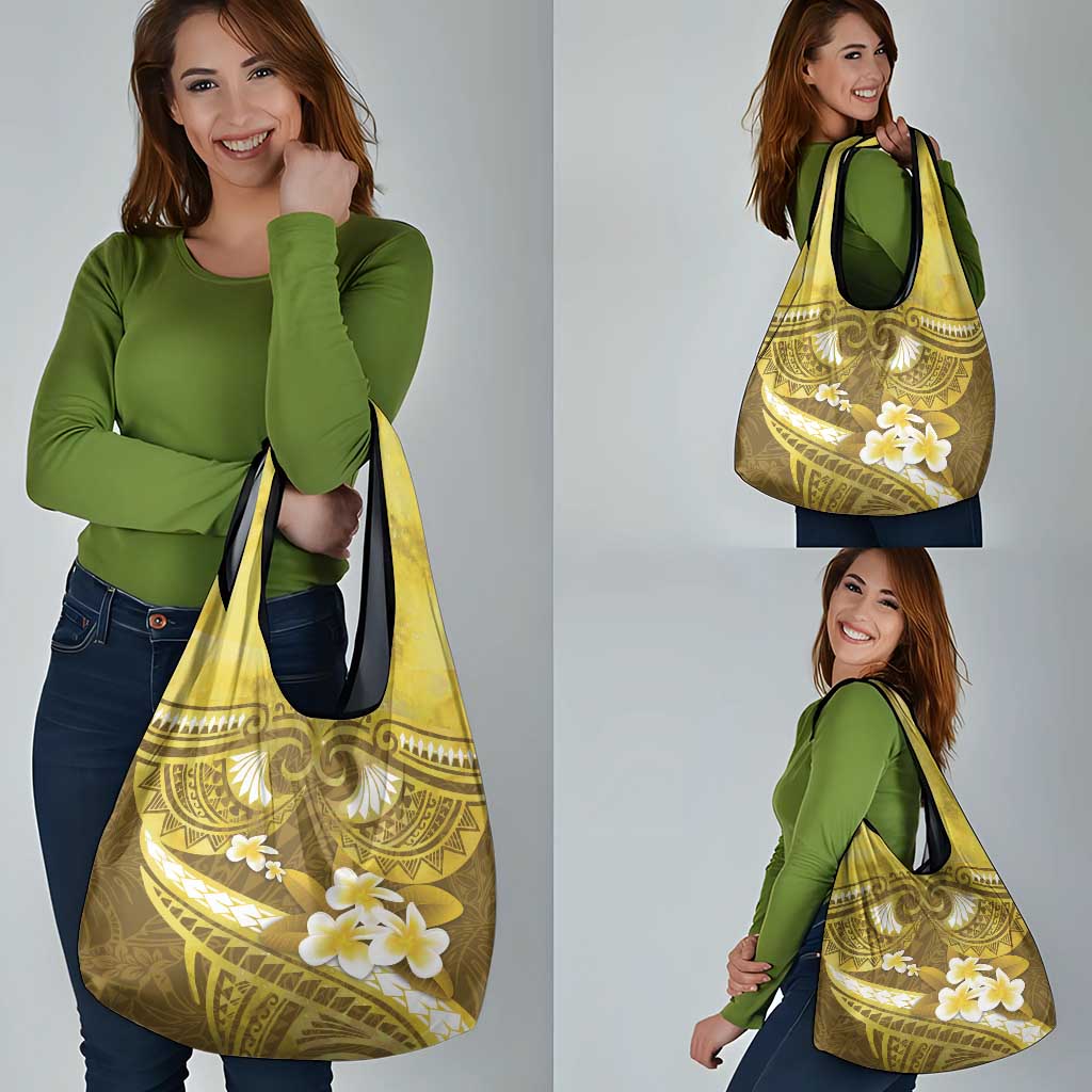 Gold Polynesia Grocery Bag Tribal Pattern Tropical Frangipani LT14 - Polynesian Pride