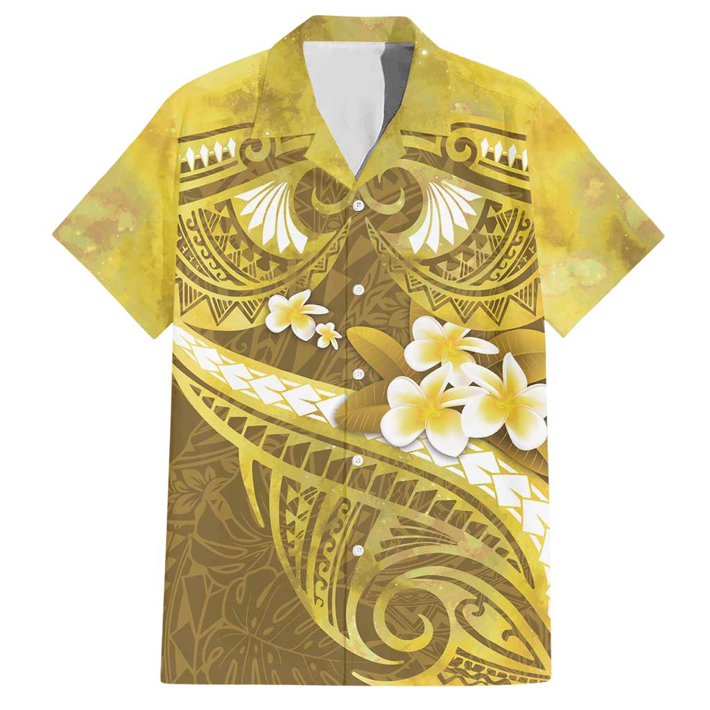 Gold Polynesia Hawaiian Shirt Tribal Pattern Tropical Frangipani