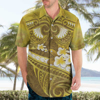Gold Polynesia Hawaiian Shirt Tribal Pattern Tropical Frangipani LT14 - Polynesian Pride