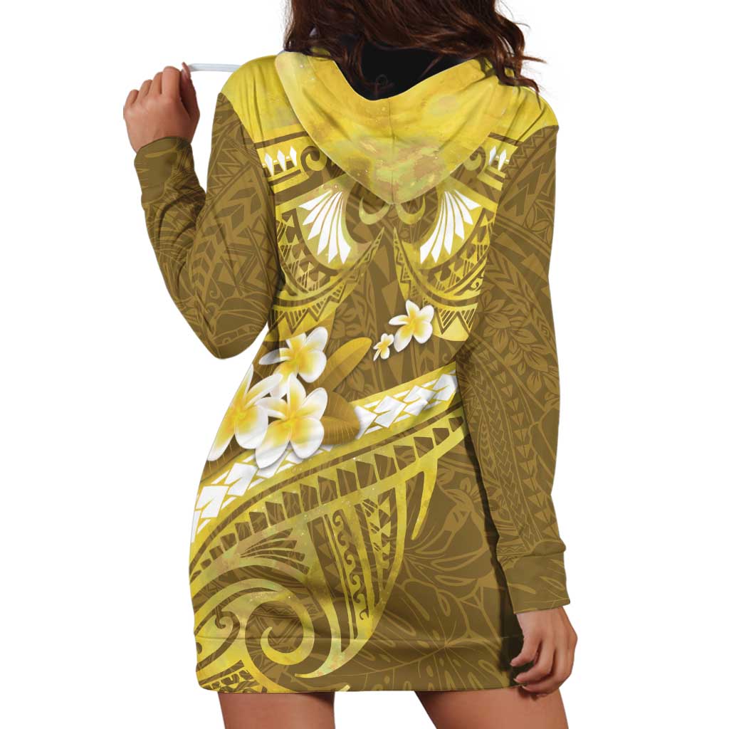 Gold Polynesia Hoodie Dress Tribal Pattern Tropical Frangipani LT14 - Polynesian Pride