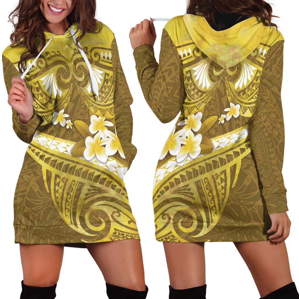 Gold Polynesia Hoodie Dress Tribal Pattern Tropical Frangipani LT14 - Polynesian Pride