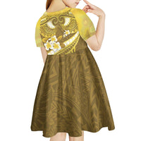 Gold Polynesia Kid Short Sleeve Dress Tribal Pattern Tropical Frangipani