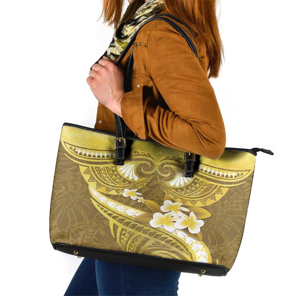 Gold Polynesia Leather Tote Bag Tribal Pattern Tropical Frangipani LT14 Gold - Polynesian Pride