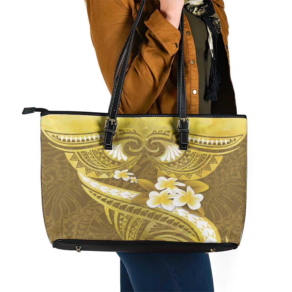 Gold Polynesia Leather Tote Bag Tribal Pattern Tropical Frangipani LT14 - Polynesian Pride
