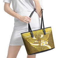 Gold Polynesia Leather Tote Bag Tribal Pattern Tropical Frangipani LT14 - Polynesian Pride