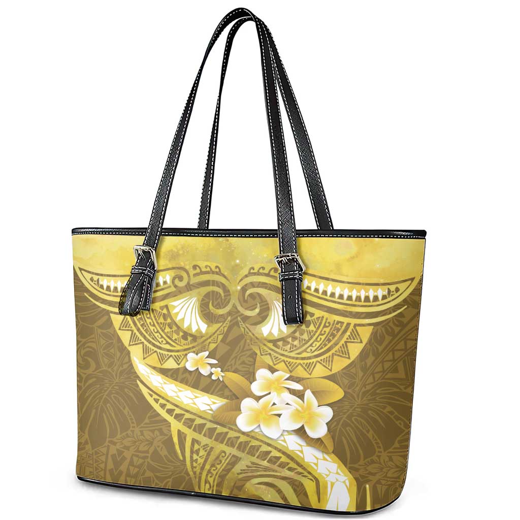Gold Polynesia Leather Tote Bag Tribal Pattern Tropical Frangipani LT14 - Polynesian Pride